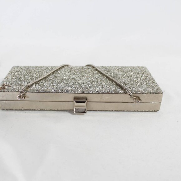 Vintage Late 90s/2000s Silver Glitter Sparkle Clutch Hard Shell Handbag - Picture 6 of 9